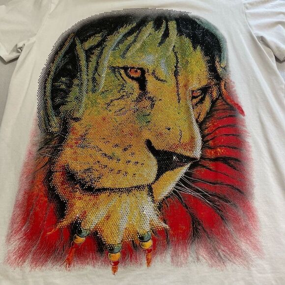 Heads Or Tails Rastafari Lion Crystal Rhinestone Embellished T-Shirt Size Large - Picture 2 of 10